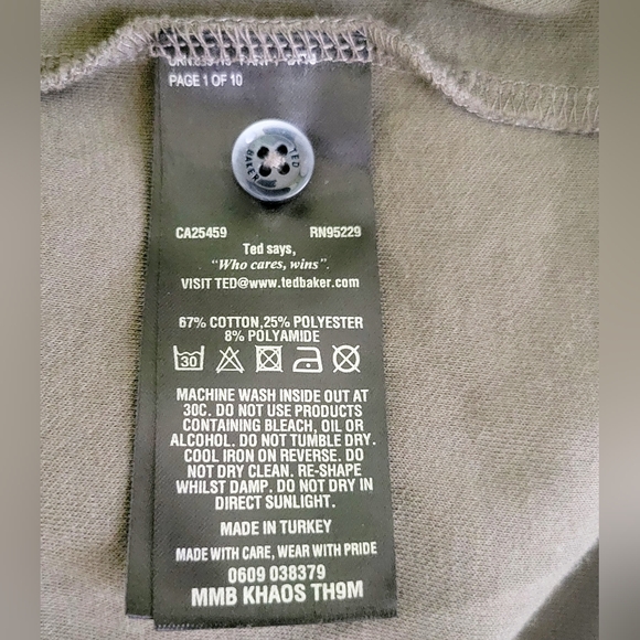 *Sold* Ted Baker London Men's Khaos Green Slim Fit Tee Shirt Short Sleeve - Picture 11 of 13